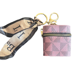 Pink Patterned Key Holder & Bag Charm with Scarf Accessory